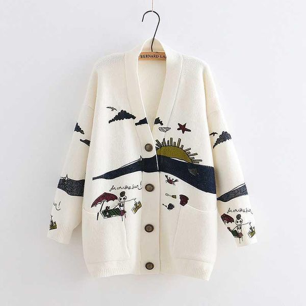

zogaa spring autumn women's sweater knitting 2019 new girl v-neck jacquard cardigan sweater winter korean style outwear, White