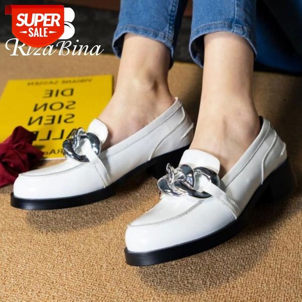 

rizabina new women pumps genuine leather metal chain pumps women fashion cool spring shoes footwear size 34-39 #zl6h