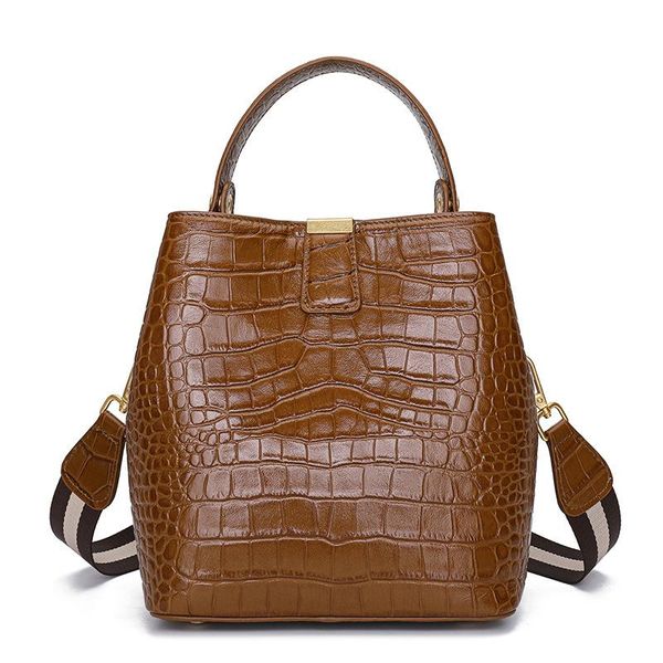 

women fashion elegant alligator genuine leather concise elegant handbag shoulder office daily lady bucket bag crossbody bag
