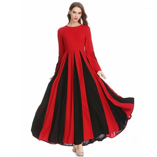 

muslim dress for women 2019 women's stitching slim a-line pleated dress temperament tunic middle east ramadan lady1, Red