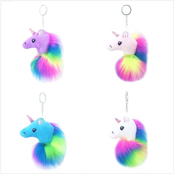 

plush pendant ring bag charms unicorn keyring keychain car pom keychains cartoon key chain party favor wang