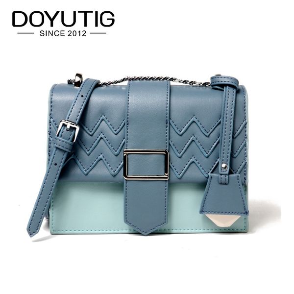 

doyutig brand women vintage splite leather messenger flap shoulder bags ladies patchwork handbags square box crossbody bags f601