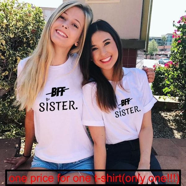 

aesthetic friends sisters young girls tee 1 pcs bff sister letter print women graphic short sleeve t shirts for summer, White