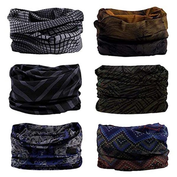 

6pc multifunction universal sport bandana cycling fishing face mask dust-proof headband scarf neck sunshade collar gaiter tube, Black