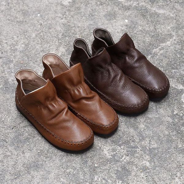 

boots vallu 2021 leather children soft sole hand-sewn single short comfortable women's shoes, Black