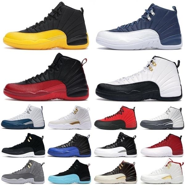 

basketball shoes 12s jumpman 12 university gold indigo flu game royal the master dark concord grey white men sports sneakers size 7-13
