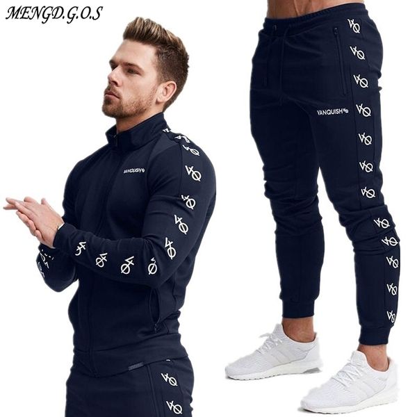 Cotone Moda Sport Suit Jogger Brand Workout Vestiti Streetwear Giacca e pantaloni da uomo 201109