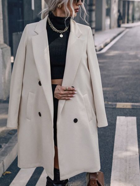 

lapel neck double breasted overcoat f9nc#, Black