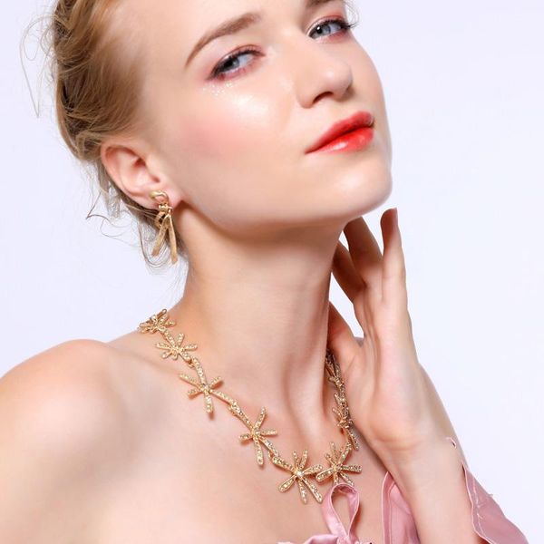 

seller korean ethnic crystal blossom flower necklace for women handmade wholesale appintment gift long necklace jewelry, Silver