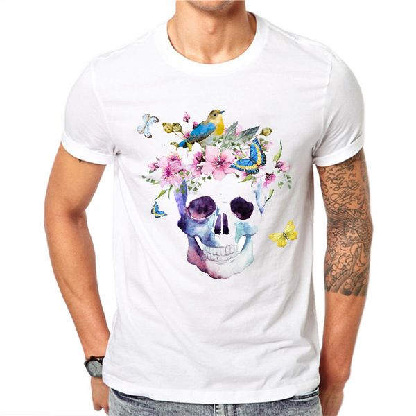 

lettbao fashion skull design short sleeve casual hipster flower skull printed cool tee sport hooded sweatshirt hoodie men t shirt