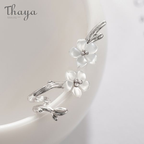 

thaya white cherry s925 silver earrings flower round cuff earrings for women elegant fine jewelry q1111, Golden