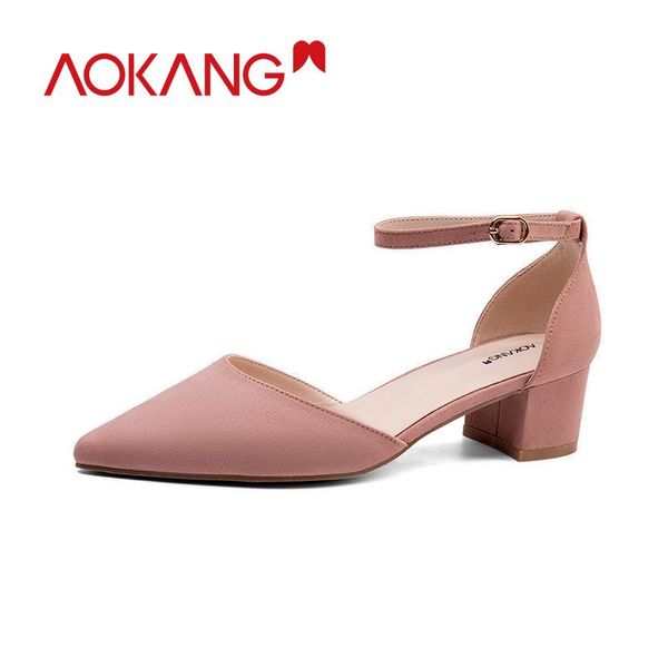 

dress shoes aokang woman pumps 2021 arrivla spring high heel shallow mouth elegant pointed toe female, Black