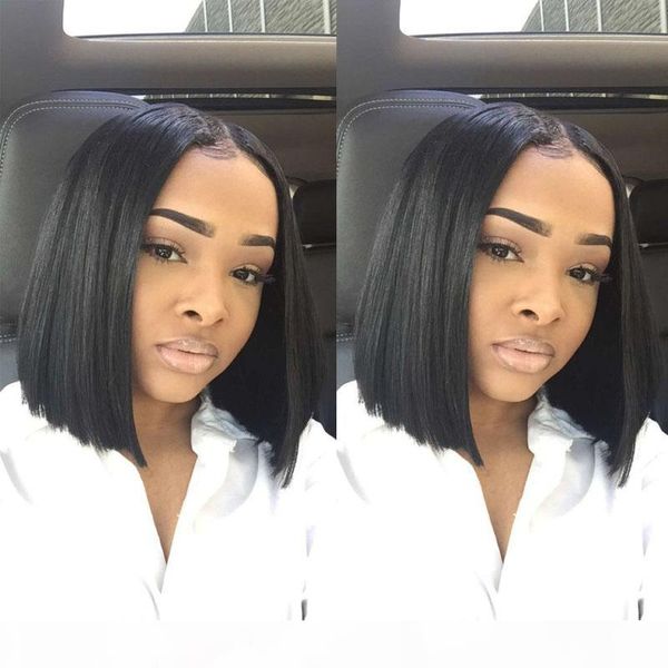 

fast shipping 4*4" silk base brazilian human hair short full lace wig bob style silk lace wigs for black women, Black;brown