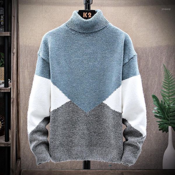 

fjun mens 2021 turtleneck sweater men winter patchwork jumper high neck harajuku fashion sweaters korean style black sweater men1, White;black