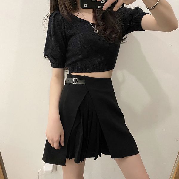 

2021 new woman summer skirts high-waist style a line short-skirt design irregular skirt plied of women (x1423 nkem, Black