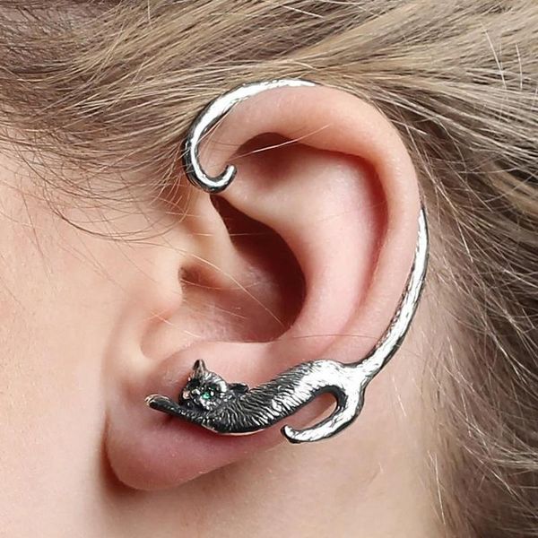 

stud left side original cat post earring for women vintage punk ear cuff unique animal wrap boucle d'oreille femme 2021, Golden;silver