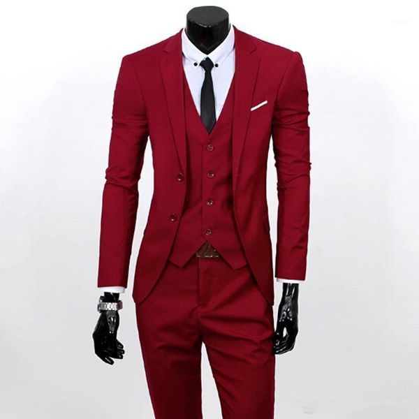 Homens Ternos Blazers Homens 3 Piece Jaqueta + Calças + Vest Marca Roupas Traje Formal Vestido Casamento Terno Para Homme Noivo Negócios Smoking 1