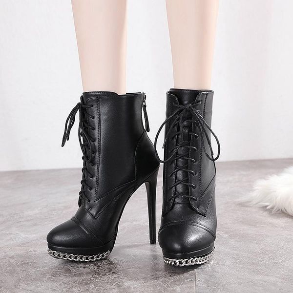 

boots flat platform rock shoes woman low heels booties boots-women luxury designer round toe clogs 2020 rubber mid calf, Black