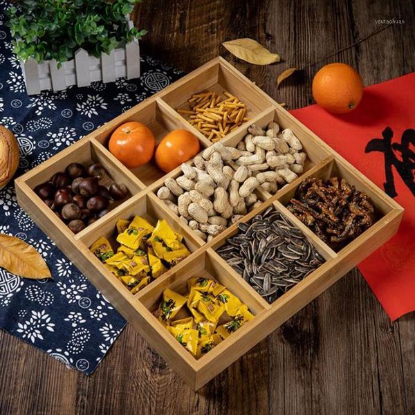 

storage bottles & jars bamboo organizer for fruit candy snack 2 grids 3grids 4 5 6 living room household holder tray1