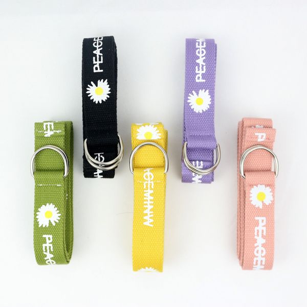 

little daisies flower canvas for women candy color teenager girls jeans all-match daisy long belt waist strap, Black;brown