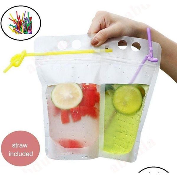 

500ml disposable juice coffee liquid bag drink pouches with straw reclosable double zipper leak-proof plastic bags qylwphome
