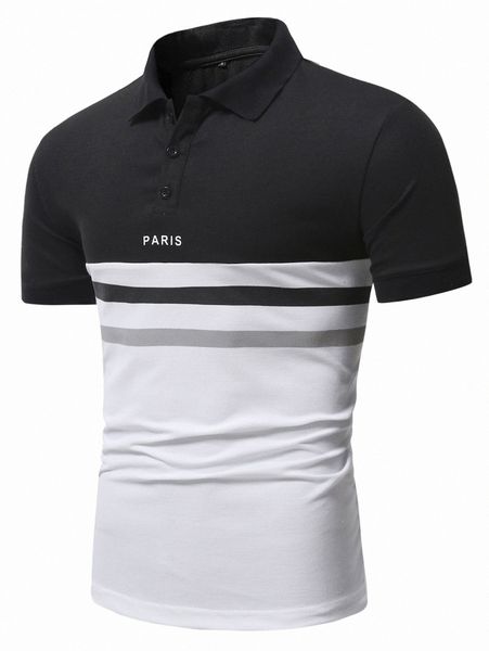 

men letter graphic color block polo shirt g1t2#, White;black