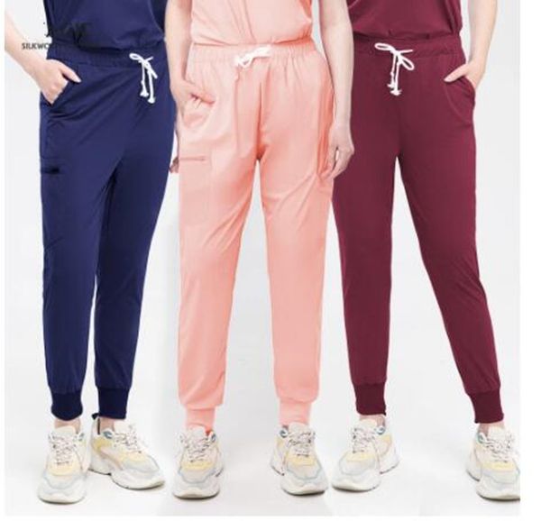 

hospital doctor scrub pants nurse bottoms pet grooming nursing work jogging pant health service elastic waist medical trousers, Black;white