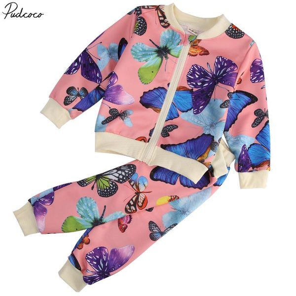 

2pcs baby toddler kids girls clothes butterfly cardigan + pants outfits set, White