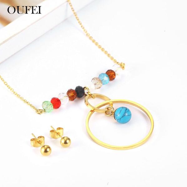 

oufei stainless steel jewelry woman 2021 bohemian charm necklace earrings set jewelry accessories wholesale lots bulk, Silver