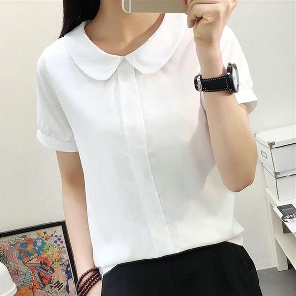 

women summer white blouse sweet chiffon short sleeve female peter pan collar female blouse