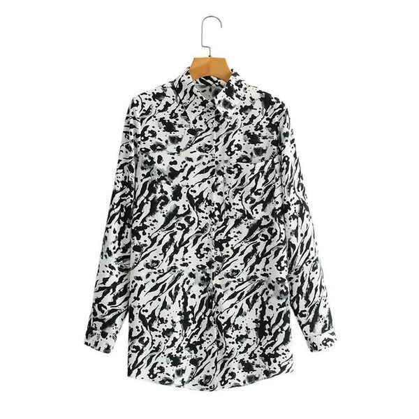 

superaen spring 2021 animal-print loose shirt turn down collar blouse women, White