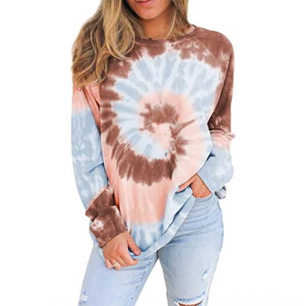 

njqga 2020 autumn and vugre sweater new tie-dyed printed sweater neck round women's long sleeve loose winter, Black