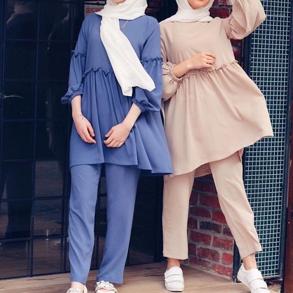 

wepbel muslim women's suit arab girls' clothing middle east large robe arab dubai two piece set and pants muslim women set1, White