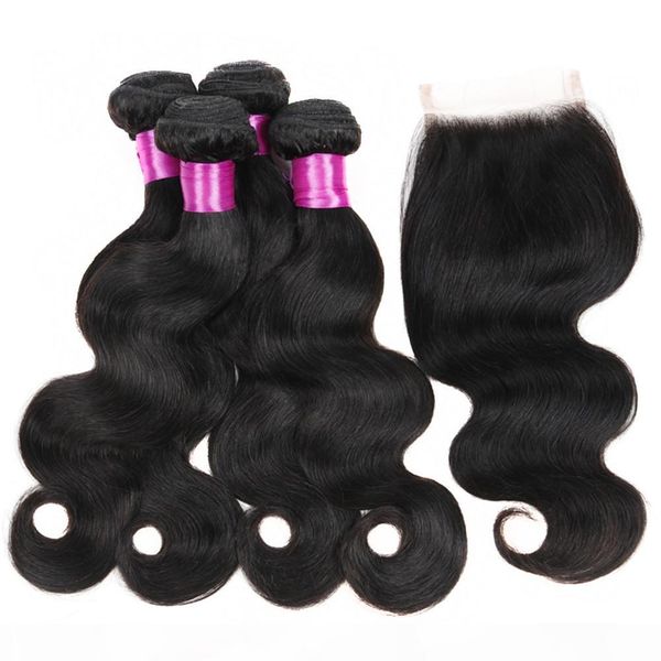 

brazilian hair body wave with closure grade 9a brazilian virgin hair with closure unprocessed human hair weave with closure, Black;brown