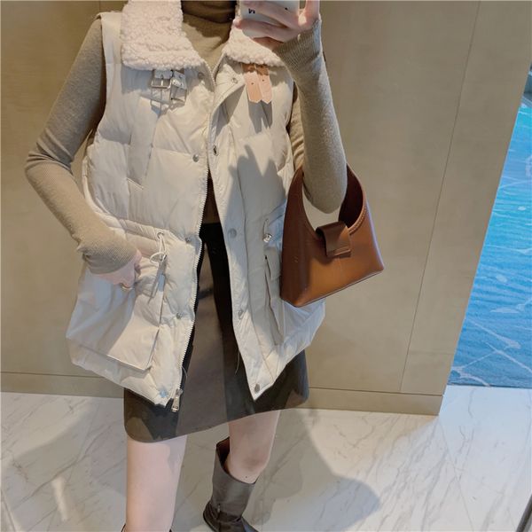 

autumn and winter 2020 new style imitation lamb hair vest design sense waist cardigan casual cotton coat women's wear