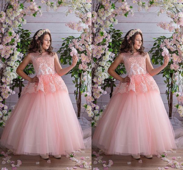 

romantic blush pink girls pageant party dresses sheer neck a line applique lace hollow back pageant prom formal first communion dress, White;red