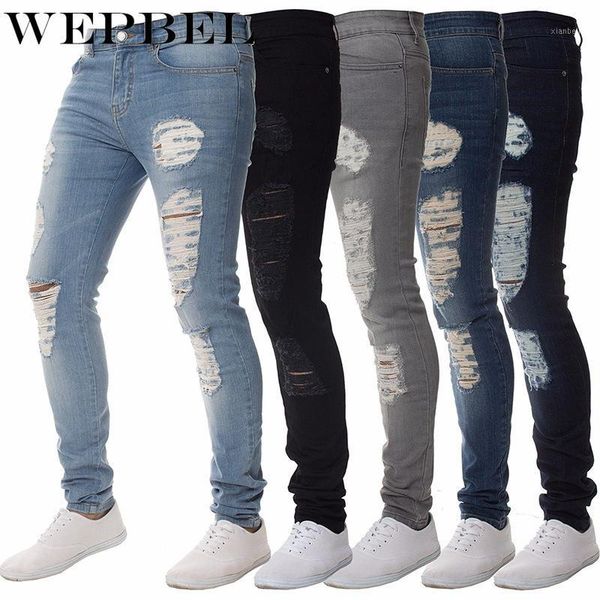 

wepbel fashion women slim punk ripped hole jeans denim leggings pants1, Blue