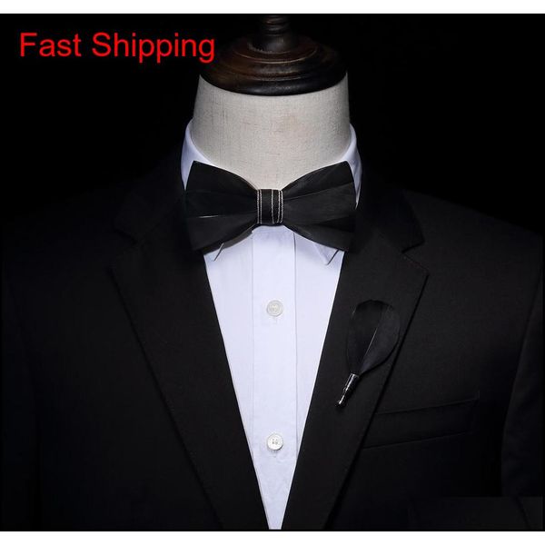 

2020 novelty handmade 31 colors solid color black red feather bow tie brooch gift set men's we qylgcm new_dhbest, Black;gray