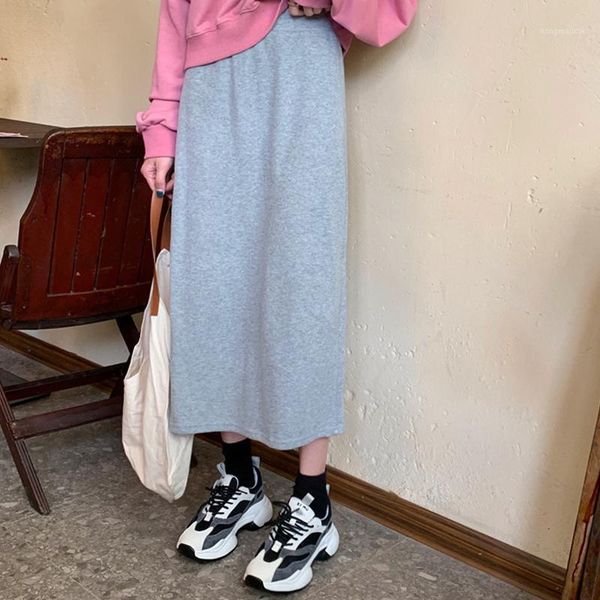 

5colors elegant knitted skirts 2020 autumn winte women pencil skirt elastic waist split bodycon skirt r female mujer long skirts1, Black