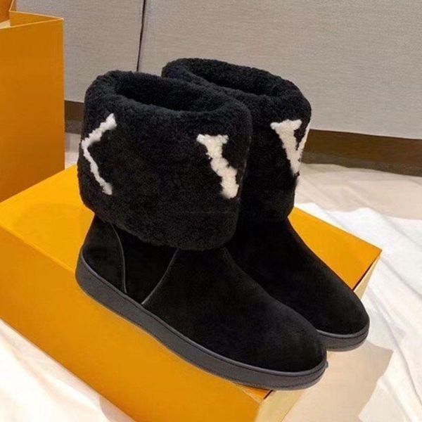 

new paris designer old flowers print winter lambswool women martin boot checkerboad luxurys designers shoes ankle snow boots platform boot, Black