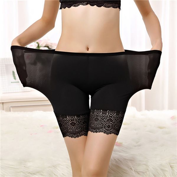 

seamless underwear shorts soft cotton safety short female lace black boxers women plus size boyshort panties, White;black