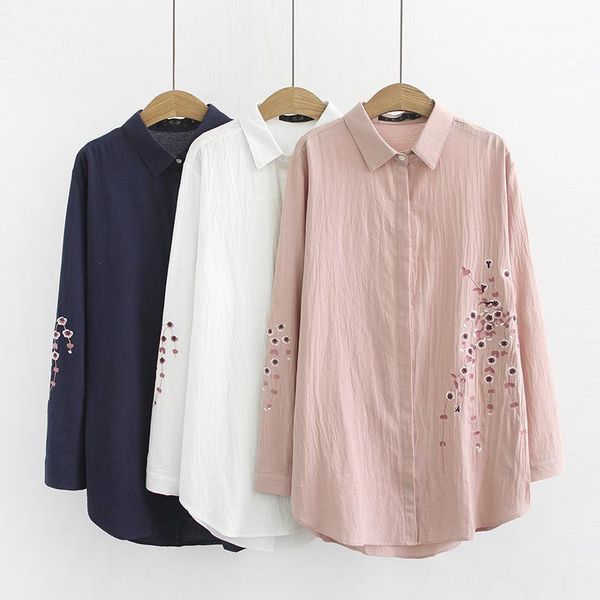

oversize casual blouses autumn winter women clothing fashion loose long sleeve embroidery plum blossom shirts k7-1261, White