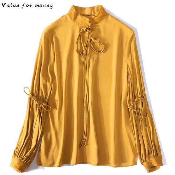 

шелк real рубашки женские топы и блузки с длинным рукавом блузка весна осень урожай blusas mujer de moda 2020 924128 yy2565, White