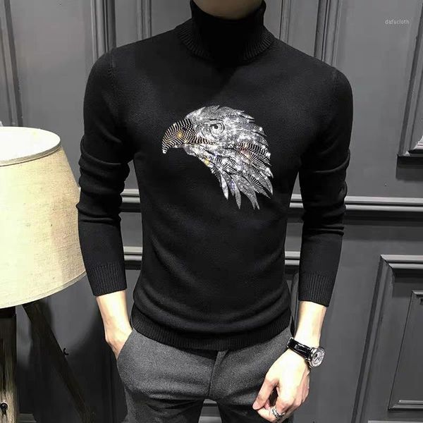 

high-quality fabrics new autumn and winter men's turtleneck sweater male knit long-sleeved shirt warm slim pullover selling1, White;black