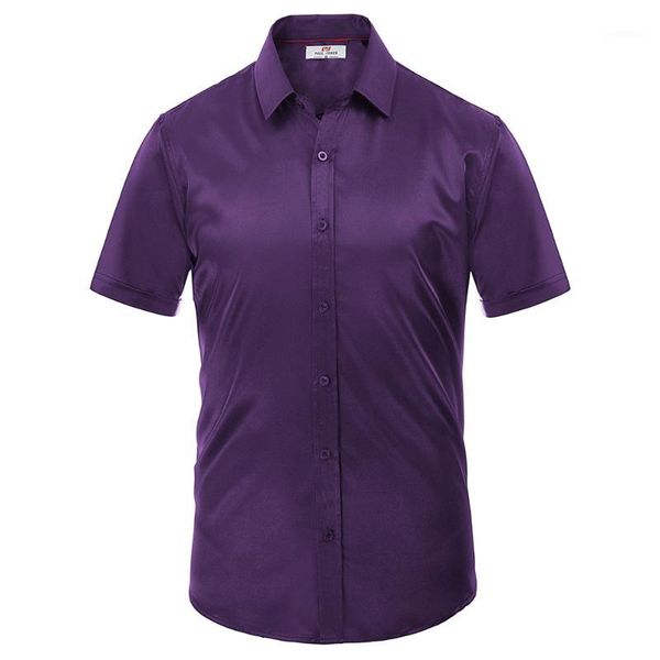 

classic mens silk satin dress shirt damask formal short sleeve casual, White;black