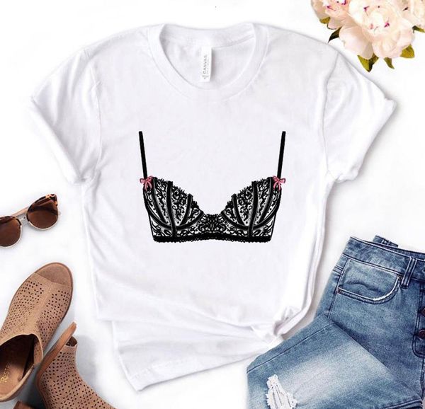 

black lace lingerie bra print women tshirt cotton casual funny t shirt gift for lady yong girl tee pm-64, White