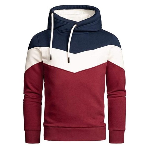 

men's patchwork hooded sweatshirt hoodies clothing casual loose fleece warm streetwear male fashion autumn winter outwear, Black