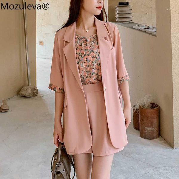 

mozuleva 2020 elegant 2 pieces female shorts set short sleeve one button blazer & loose shorts summer short pant suits for women1, White;black