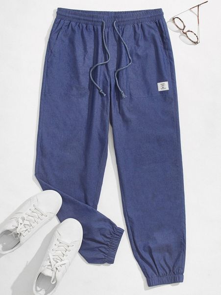 

men letter patched drawstring waist pants a9bm#, Black