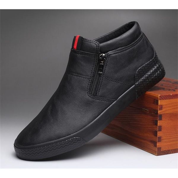 

new fashion men shoes slip-on leather casual shoes trend shoes man cool loafers flats 201009, Black